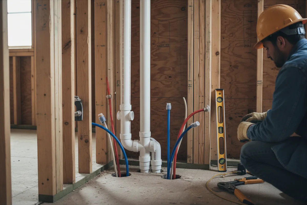 Drain and supply rough-in during Leak Detection in New Hampton